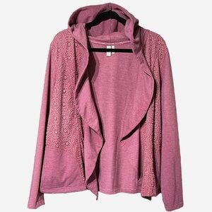 Sahalie Embroidered Waterfall Open Front Cardigan Hoodie w/ Pockets